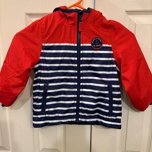 Red and Navy Striped Hooded Jacket